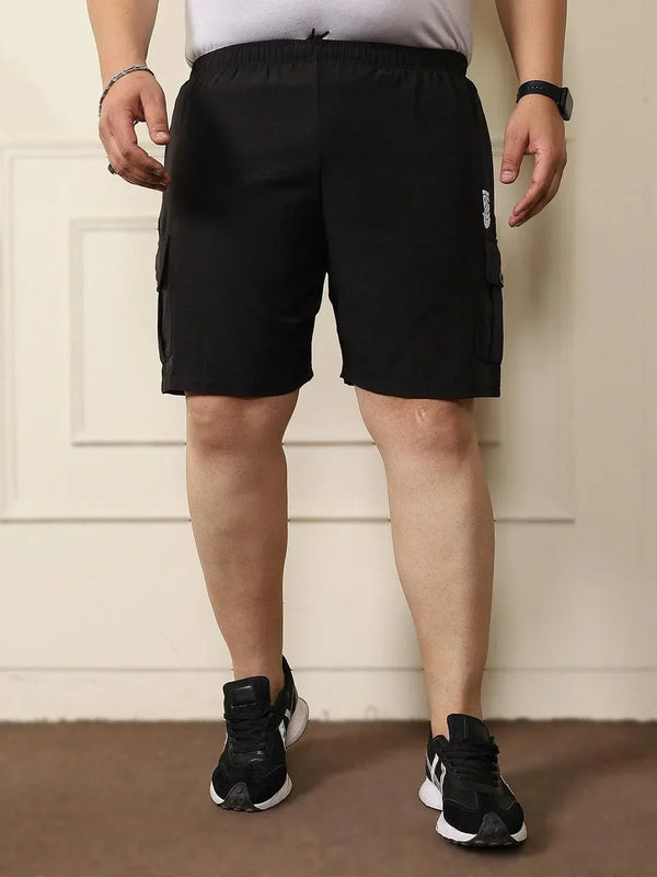 Men Plus Size Rezo-Black Solid Shorts