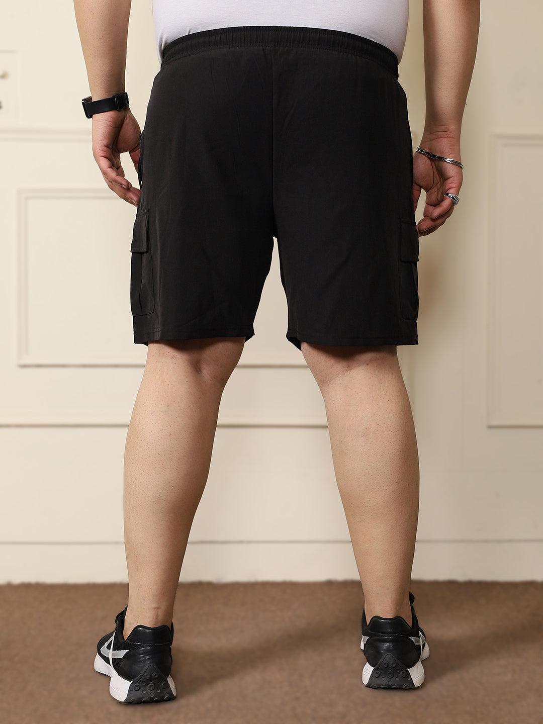 Men Plus Size Rezo-Black Solid Shorts - bigbanana