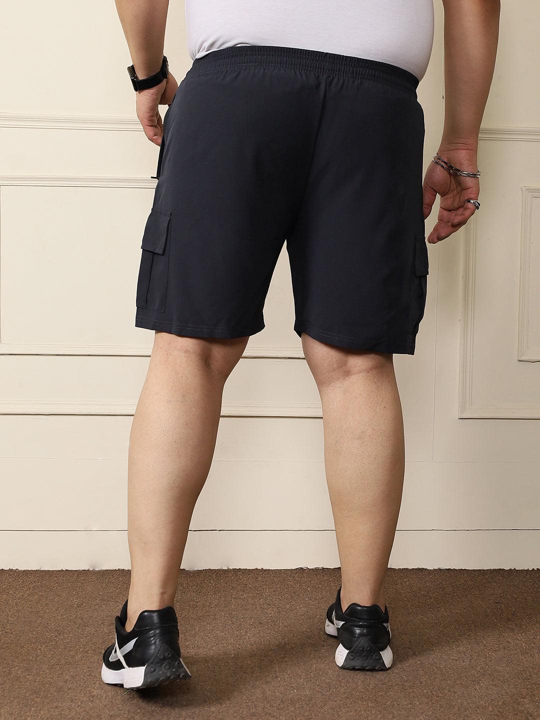 Men Plus Size Rezo-Grey Solid Shorts - bigbanana