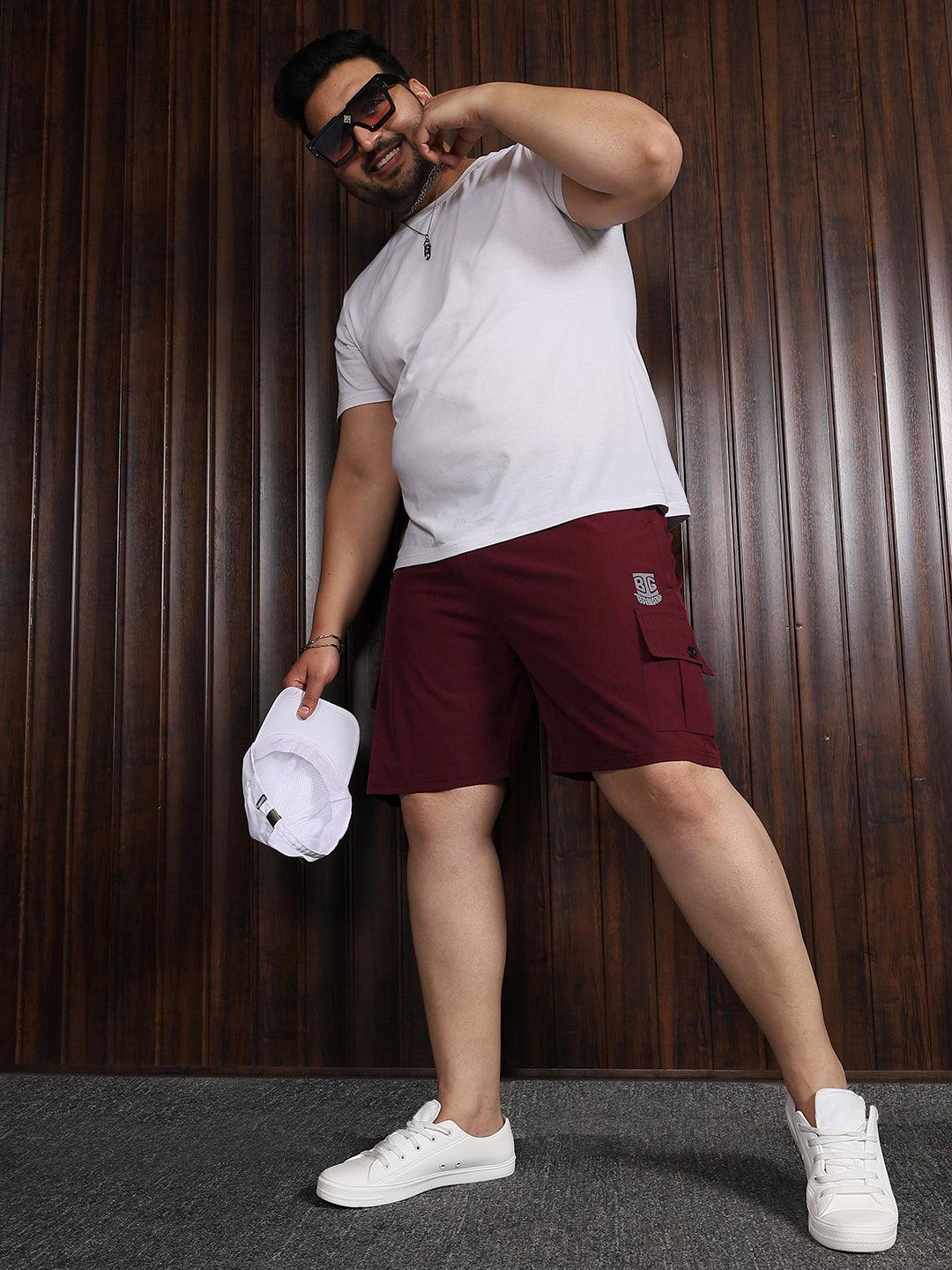 Men Plus Size Rezo-Maroon Solid Shorts - bigbanana