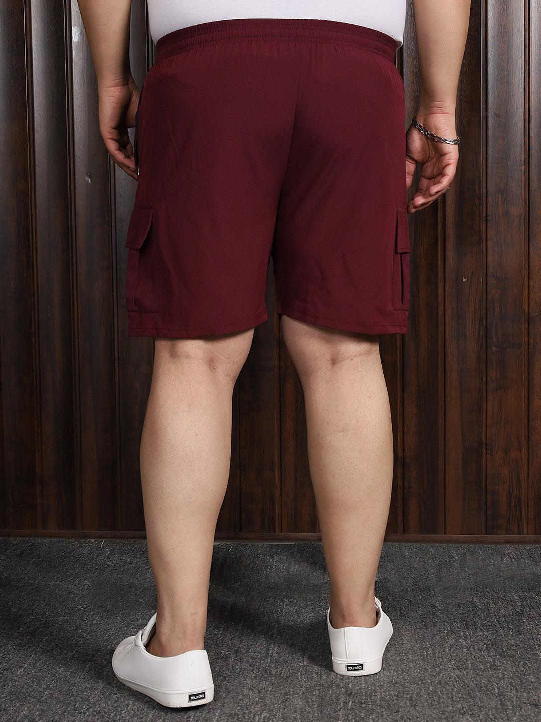 Men Plus Size Rezo-Maroon Solid Shorts - bigbanana