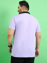 Men Plus Size Rime Lavender Chest Printed Polo T-shirt - bigbanana