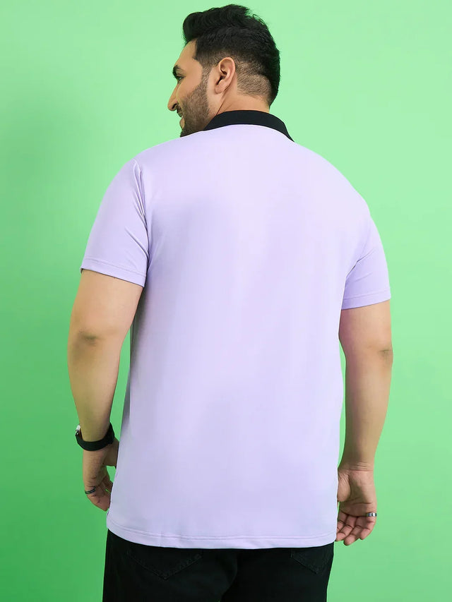 Men Plus Size Rime Lavender Chest Printed Polo T-shirt - bigbanana