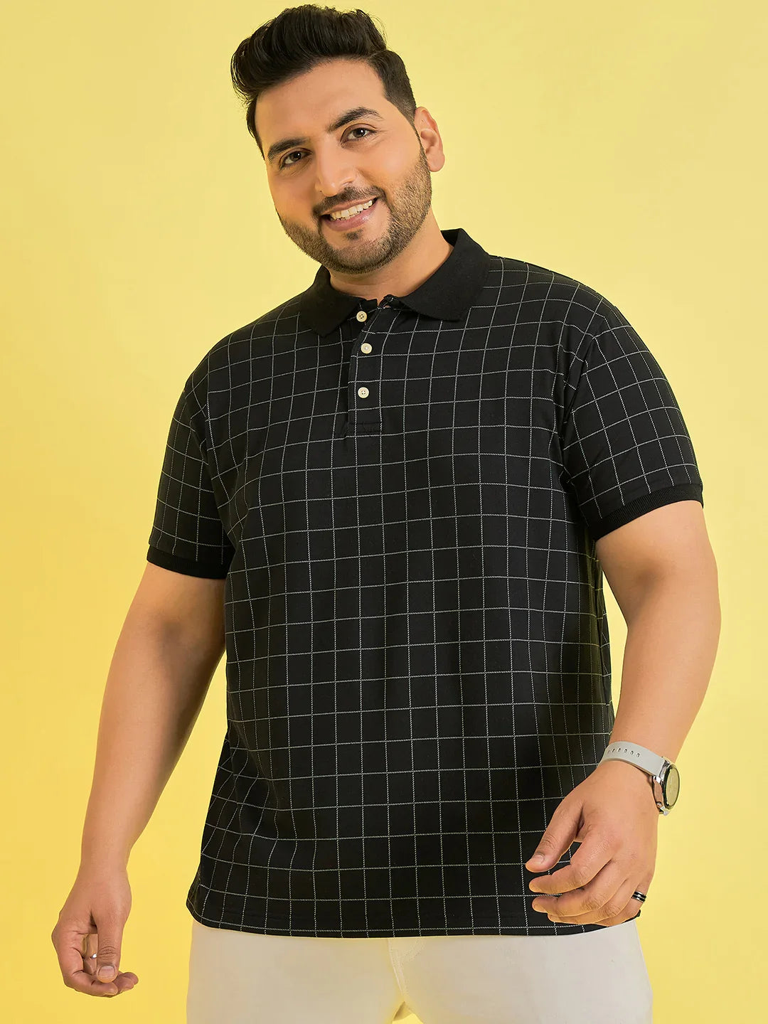 Men Plus Size Rizz Check Polo Tshirt