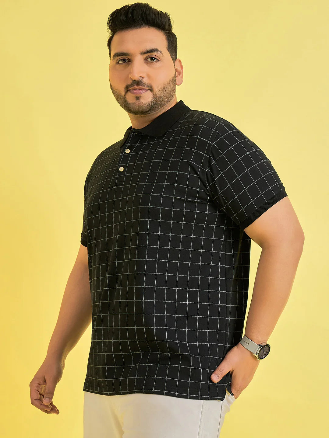 Men Plus Size Rizz Check Polo Tshirt