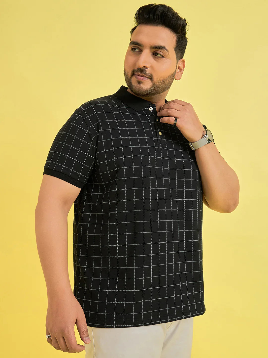 Men Plus Size Rizz Check Polo Tshirt