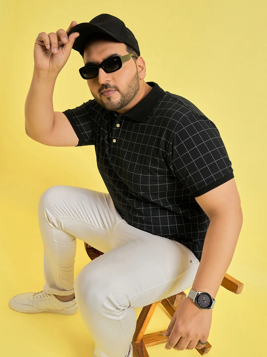 Men Plus Size Rizz Check Polo Tshirt
