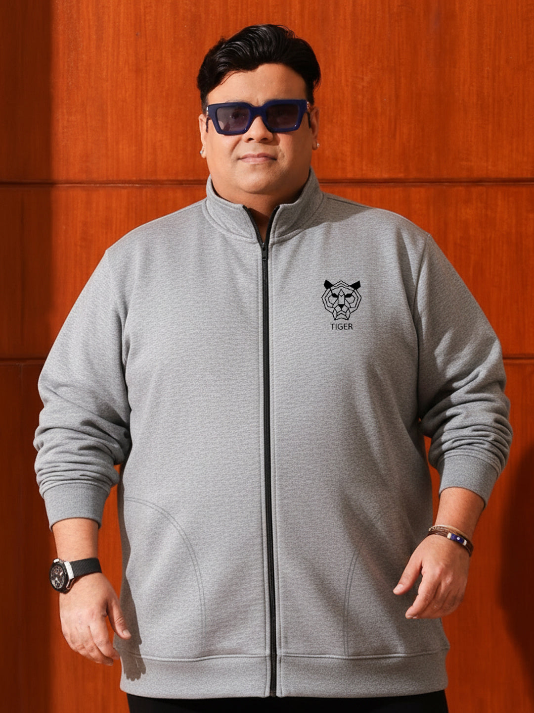 Men Plus Size Roar Grey Printed Jacket