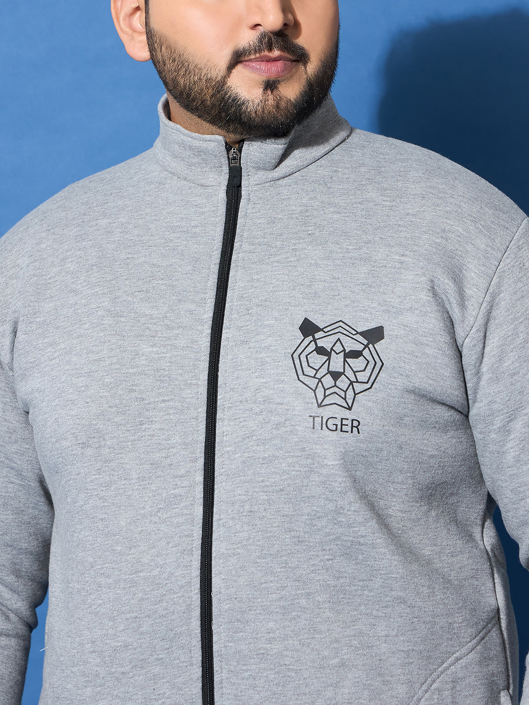 Men Plus Size Roar Grey Printed Jacket