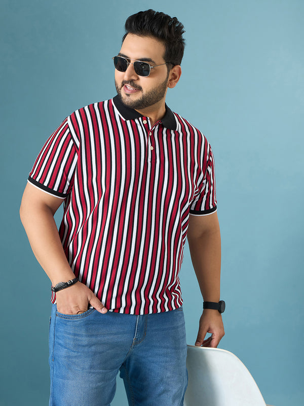 Men Plus Size Ruby Multicolor Striped Polo Tshirt