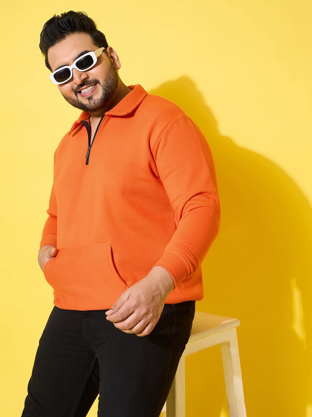 Men Plus Size Rune Orange Solid Sweatshirt