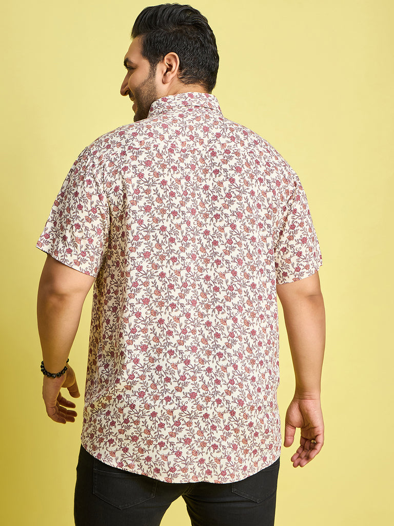 Men Plus Size Rupter Floral Printed Peach Color Shirt - bigbanana