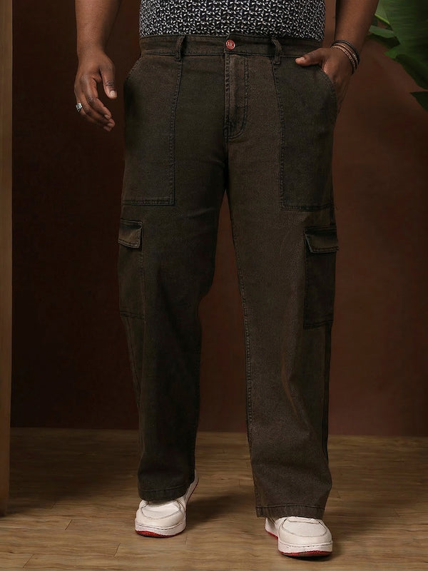 Men Plus Size Rustica Brown Solid Jeans