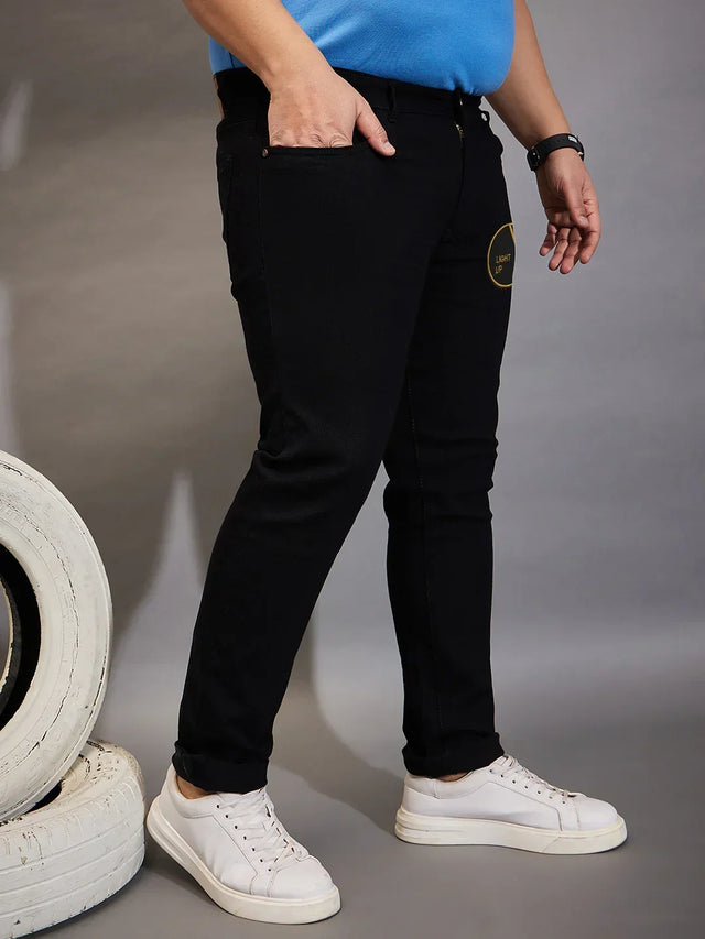 Men Plus Size Black Solce Solid Jeans - bigbanana