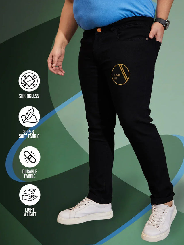 Men Plus Size Black Solce Solid Jeans