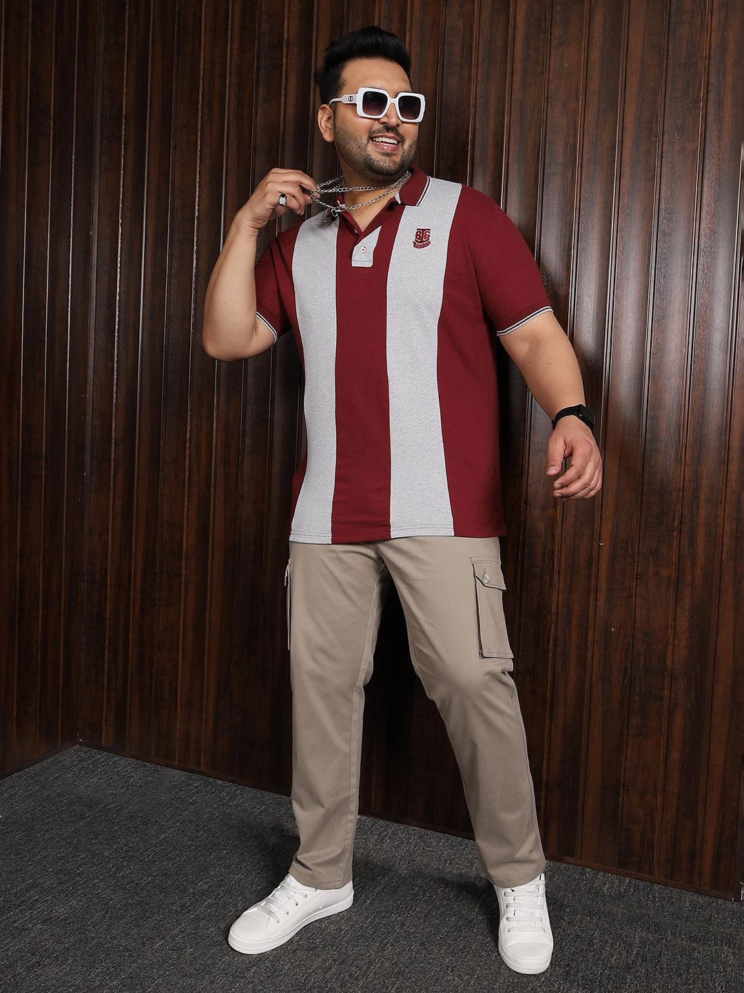 Men Plus Size Sailor Colorblock Polo Tshirt - bigbanana