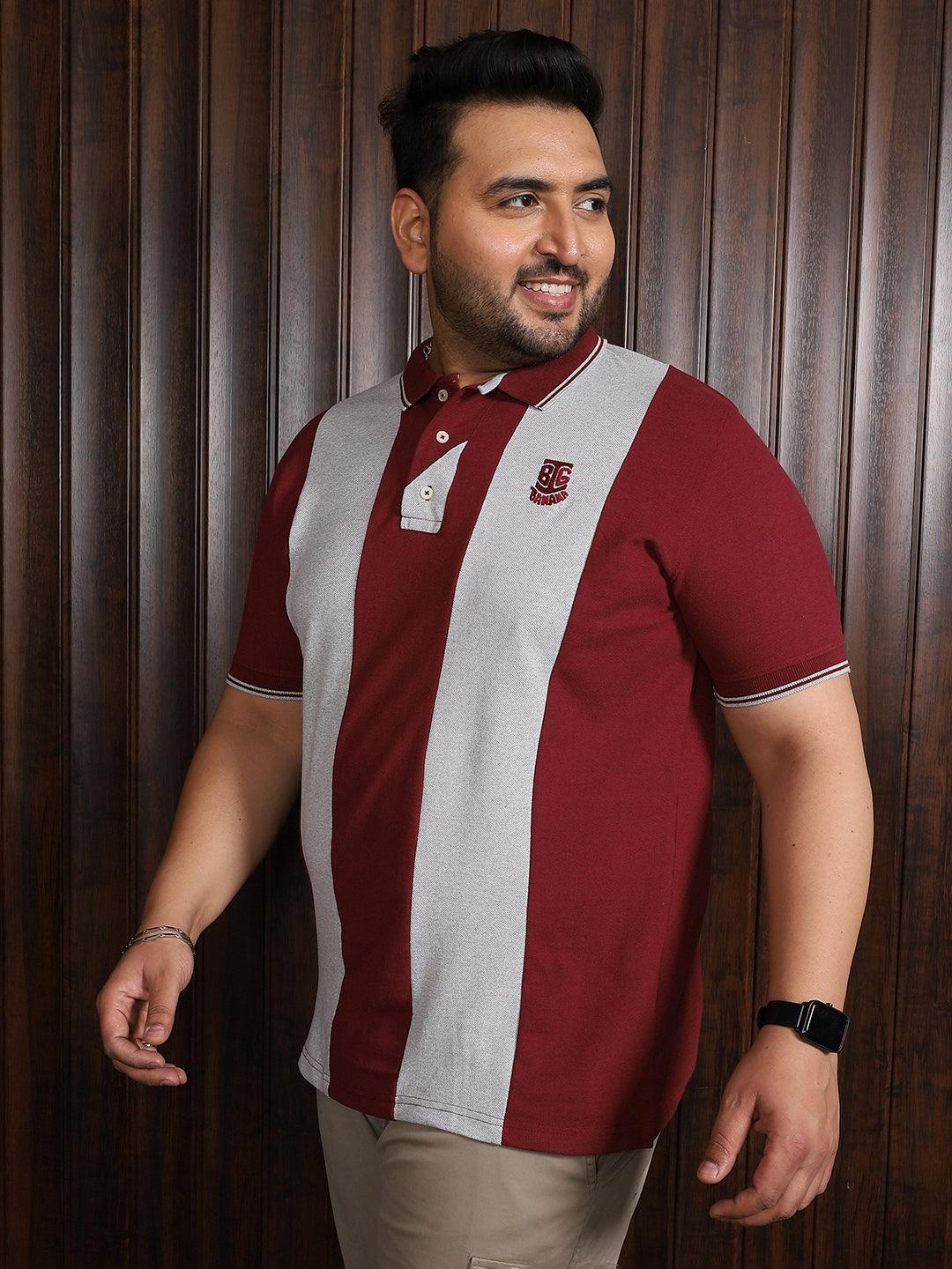 Men Plus Size Sailor Colorblock Polo Tshirt - bigbanana