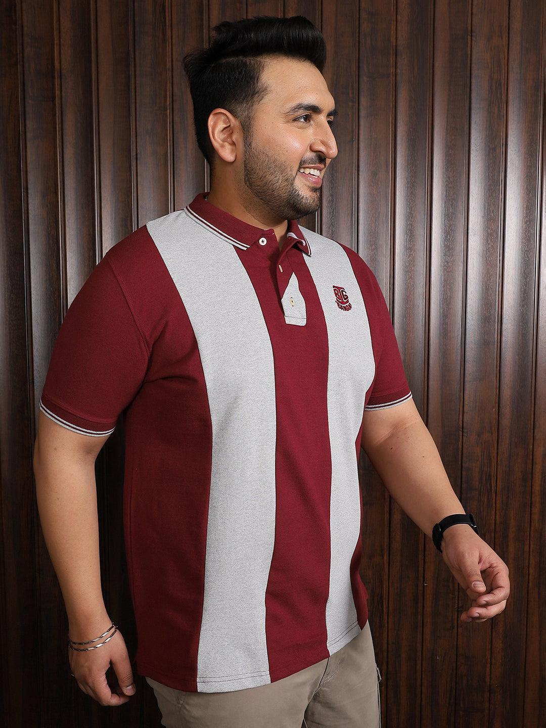Men Plus Size Sailor Colorblock Polo Tshirt - bigbanana