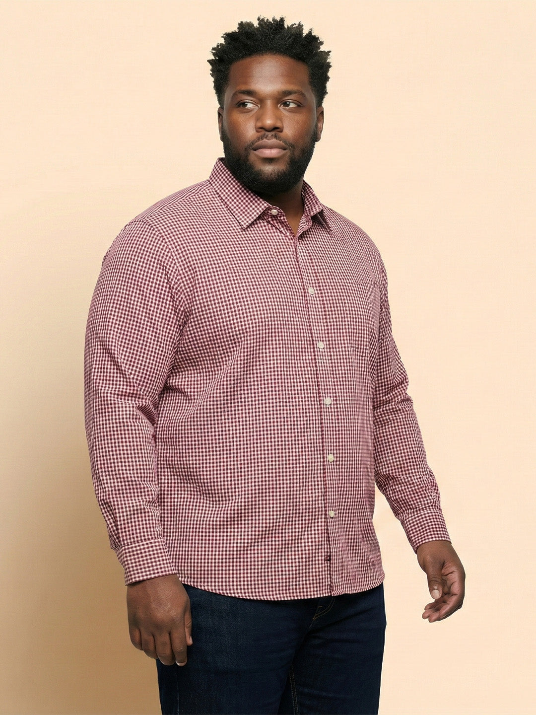 Men Plus Size Sangria Pink Self Design Casual Shirt