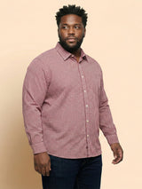 Men Plus Size Sangria Pink Self Design Casual Shirt