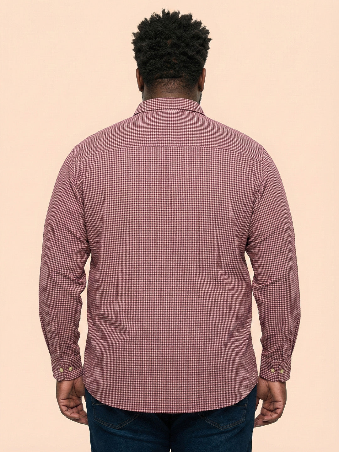 Men Plus Size Sangria Pink Self Design Casual Shirt