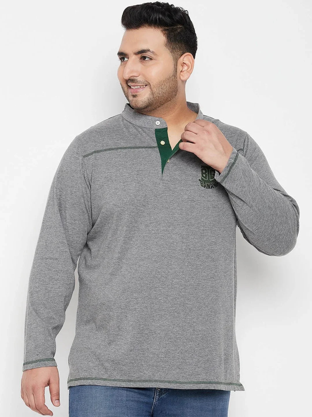 Men Plus Size Santro Solid Henley Tshirt - bigbanana