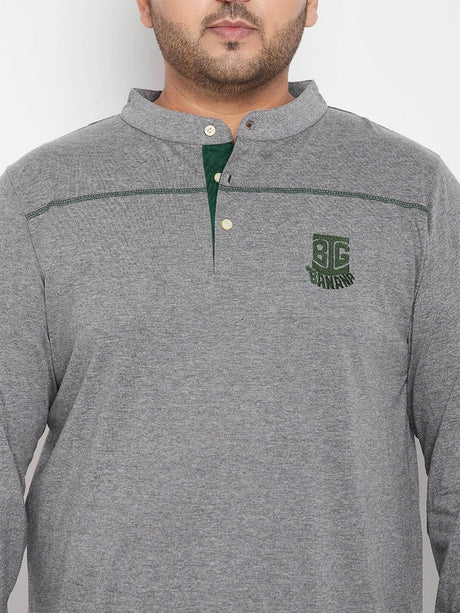 Men Plus Size Santro Solid Henley Tshirt - bigbanana