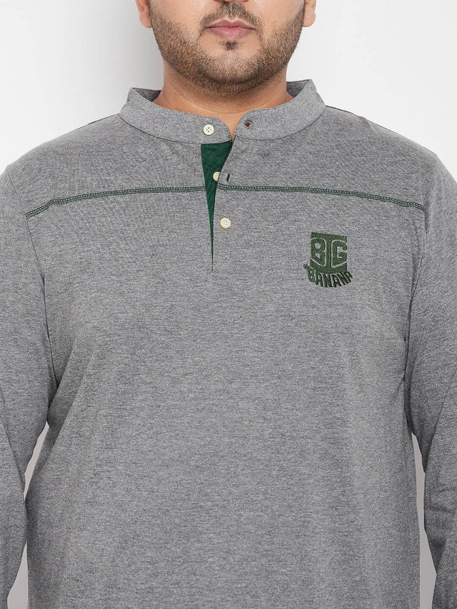 Men Plus Size Santro Solid Henley Tshirt - bigbanana