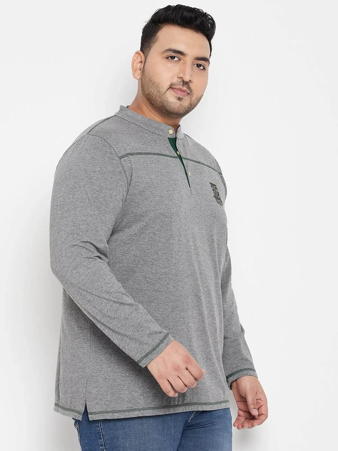 Men Plus Size Santro Solid Henley Tshirt - bigbanana