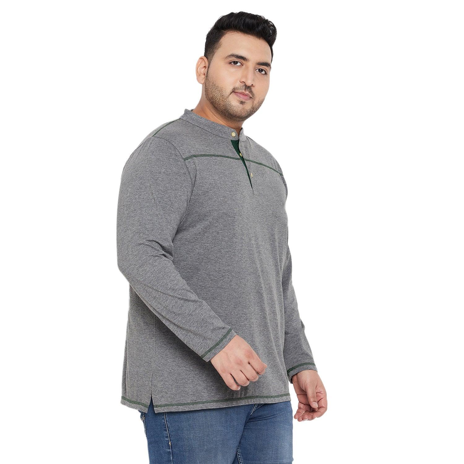 Men Plus Size Santro Solid Henley Tshirt - bigbanana