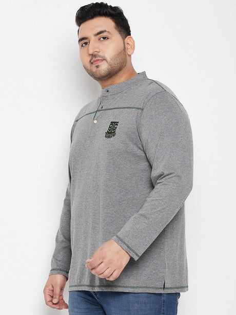 Men Plus Size Santro Solid Henley Tshirt - bigbanana