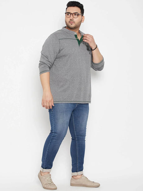 Men Plus Size Santro Solid Henley Tshirt - bigbanana