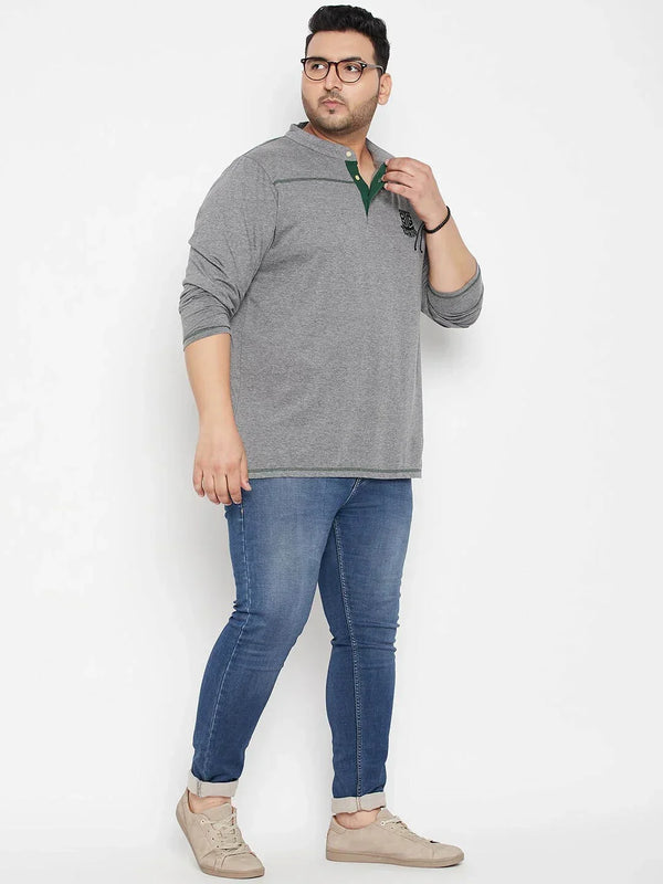 Men Plus Size Santro Solid Henley Tshirt