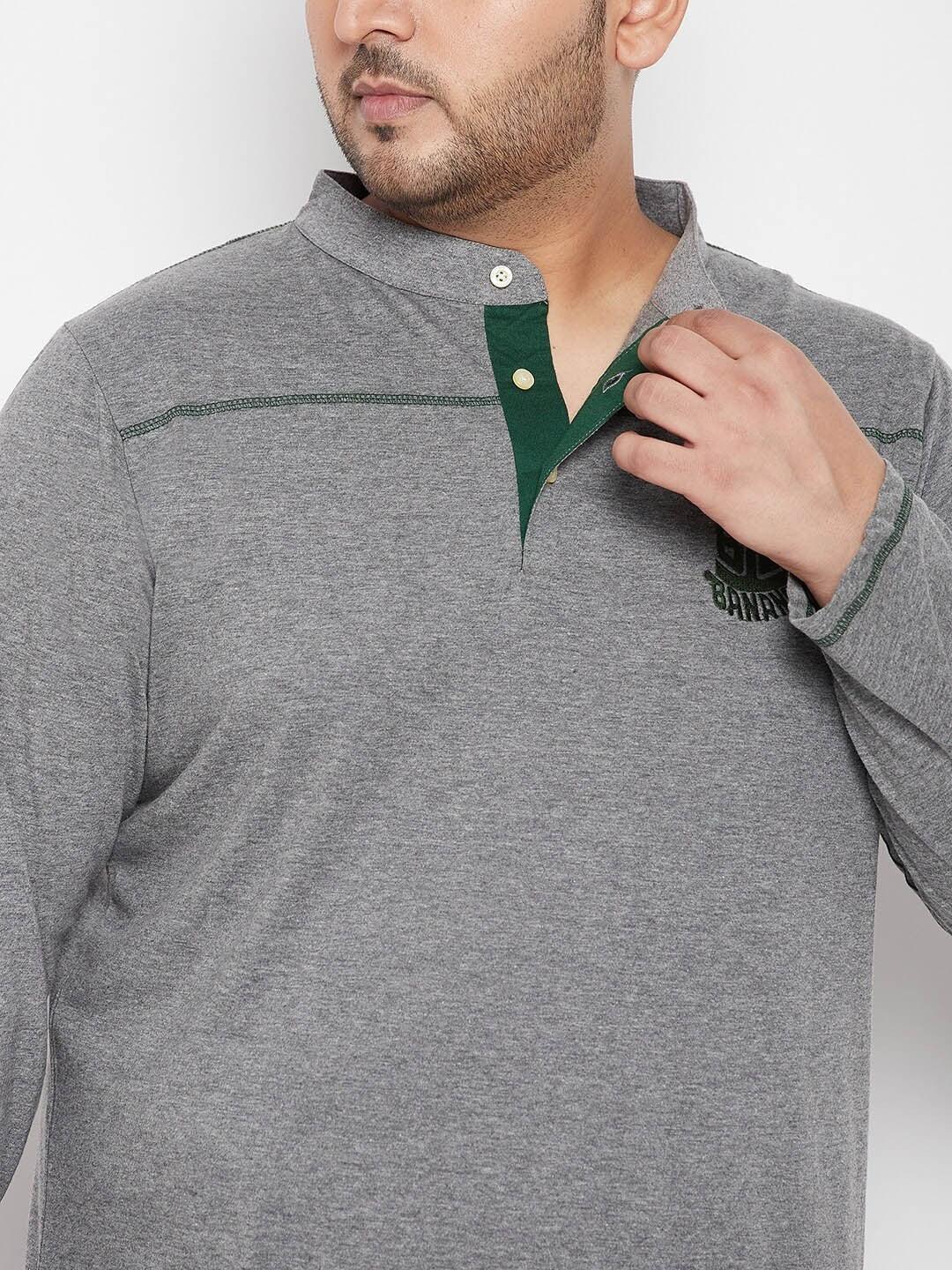 Men Plus Size Santro Solid Henley Tshirt - bigbanana