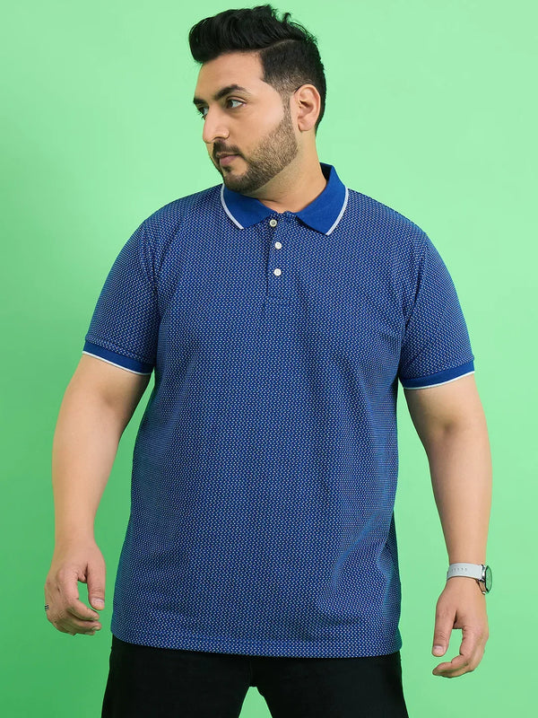 Men Plus Size Scholar Blue Printed Polo Tshirt