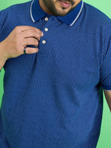Men Plus Size Scholar Blue Printed Polo Tshirt - bigbanana