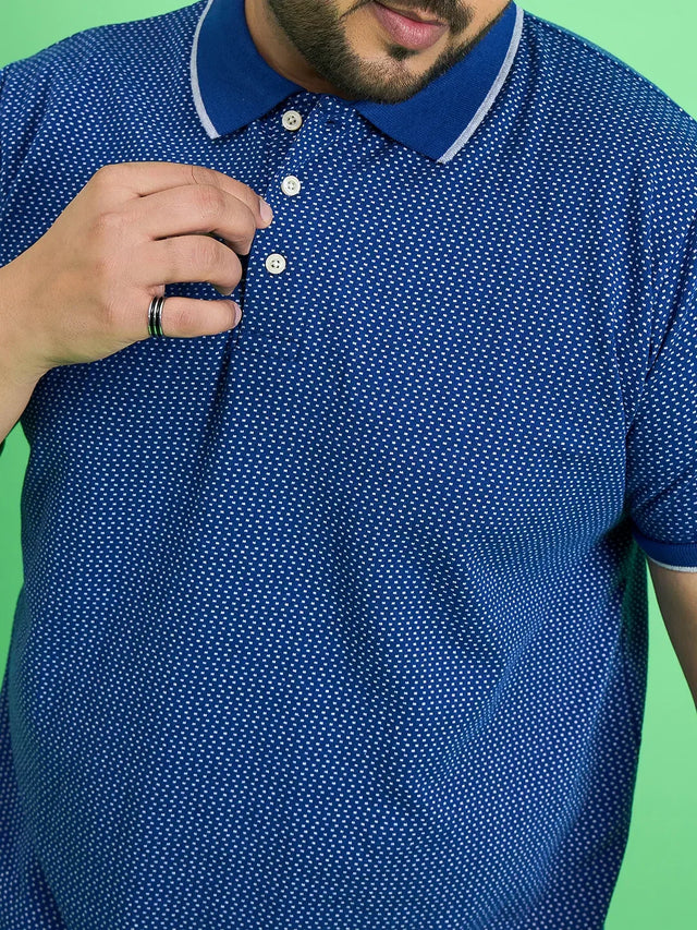 Men Plus Size Scholar Blue Printed Polo Tshirt - bigbanana