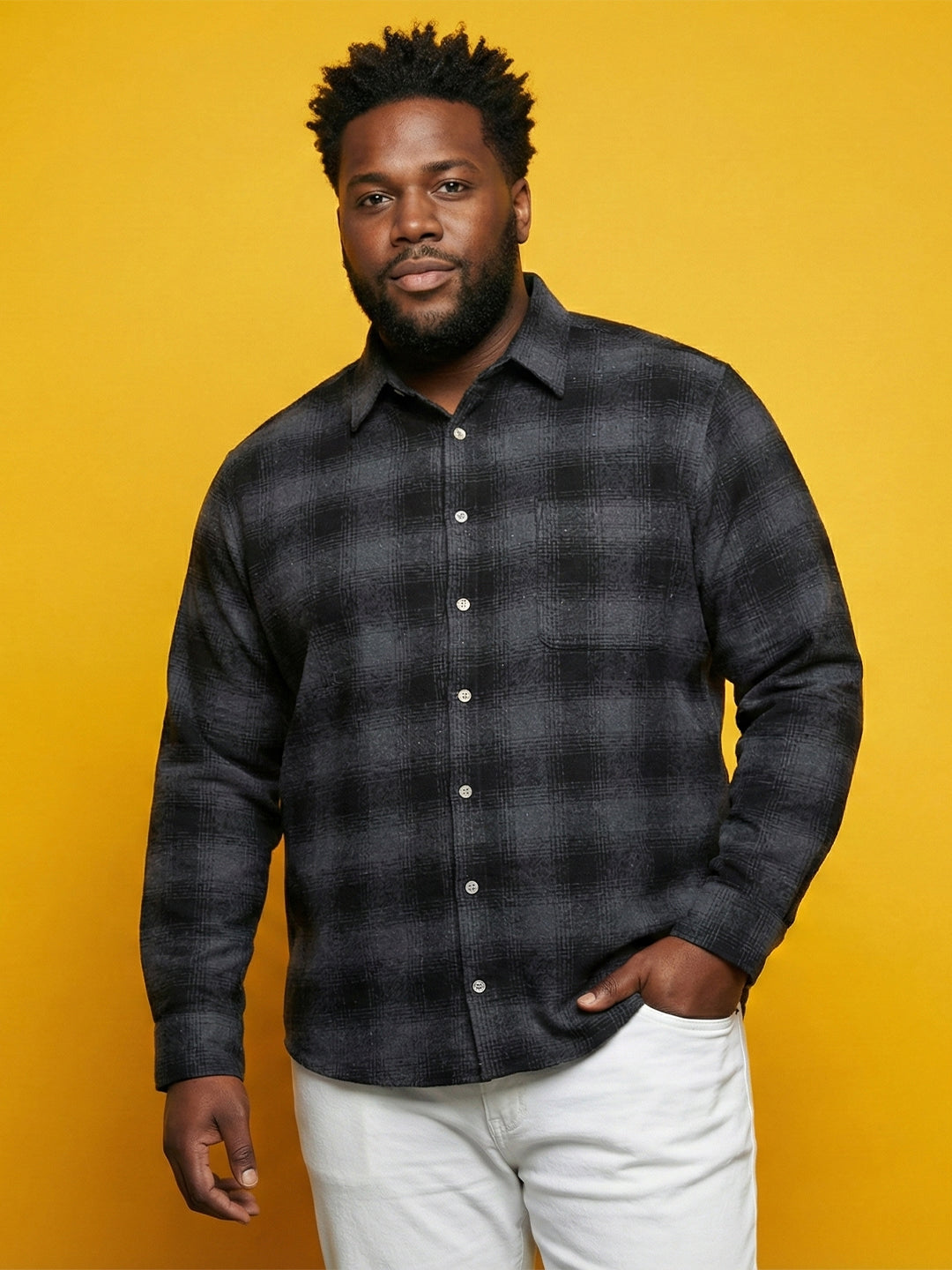 Men Plus Size Scrub Multicolor Checkered Casual Shirt