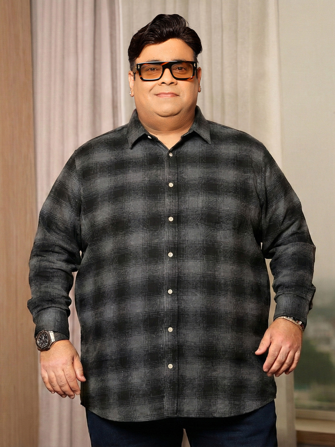 Men Plus Size Scrub Multicolor Checkered Casual Shirt