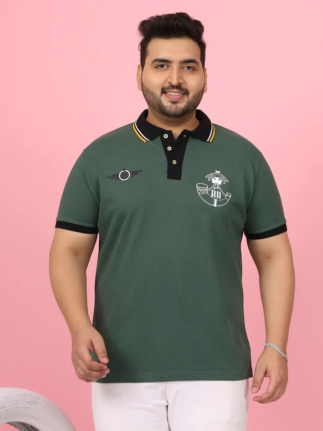 Men Plus Size Sculpted Solid Green Polo Tshirt - bigbanana