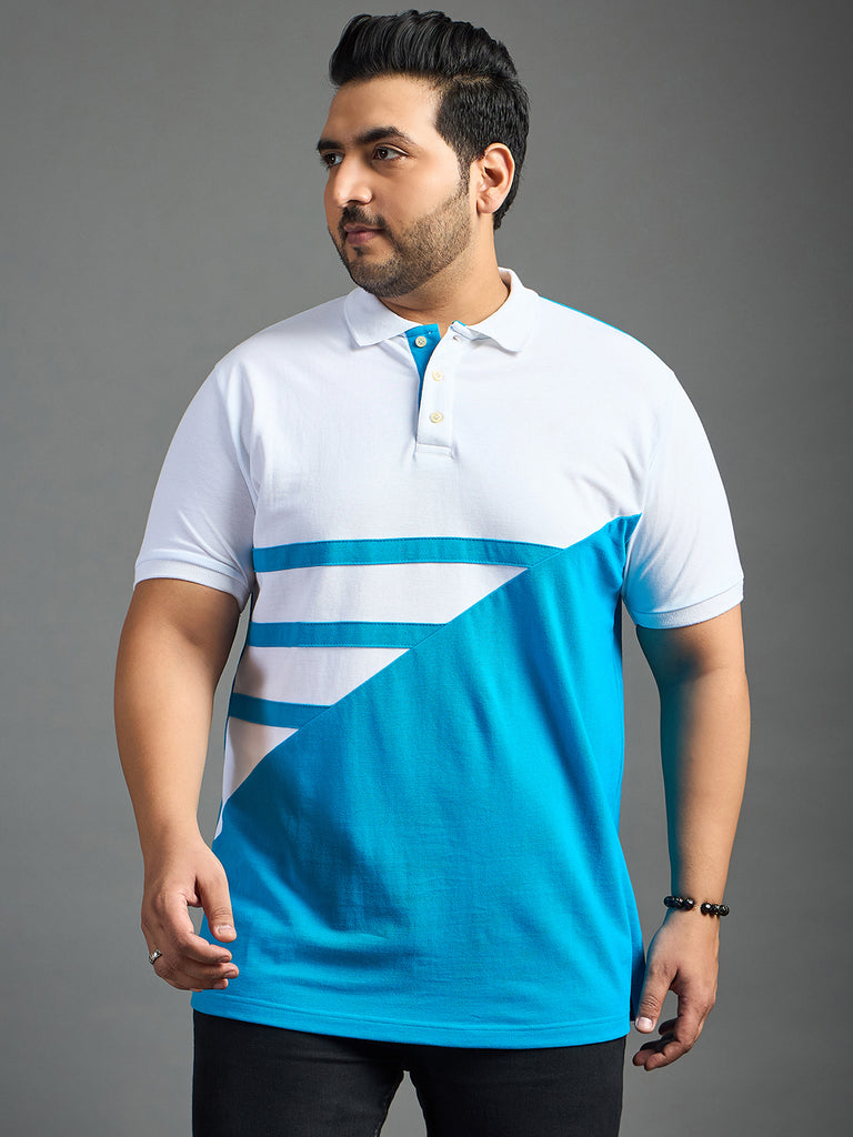 Men Plus Size Searge Colorblock Polo Tshirt - bigbanana