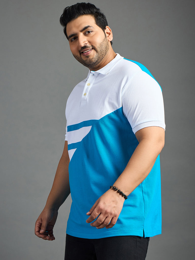 Men Plus Size Searge Colorblock Polo Tshirt - bigbanana