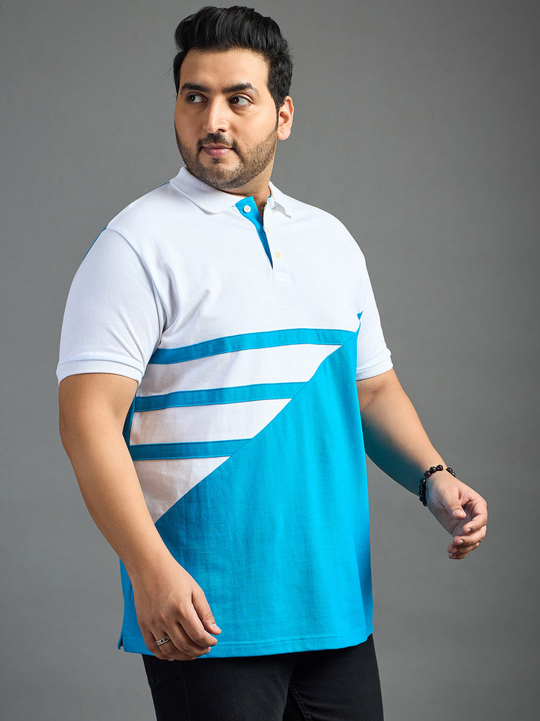 Men Plus Size Searge Colorblock Polo Tshirt - bigbanana