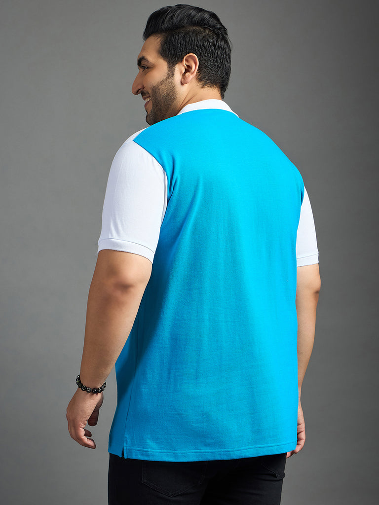 Men Plus Size Searge Colorblock Polo Tshirt - bigbanana