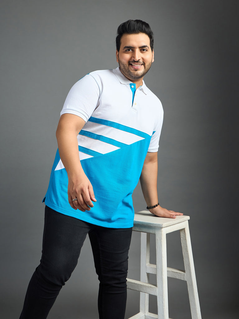 Men Plus Size Searge Colorblock Polo Tshirt - bigbanana