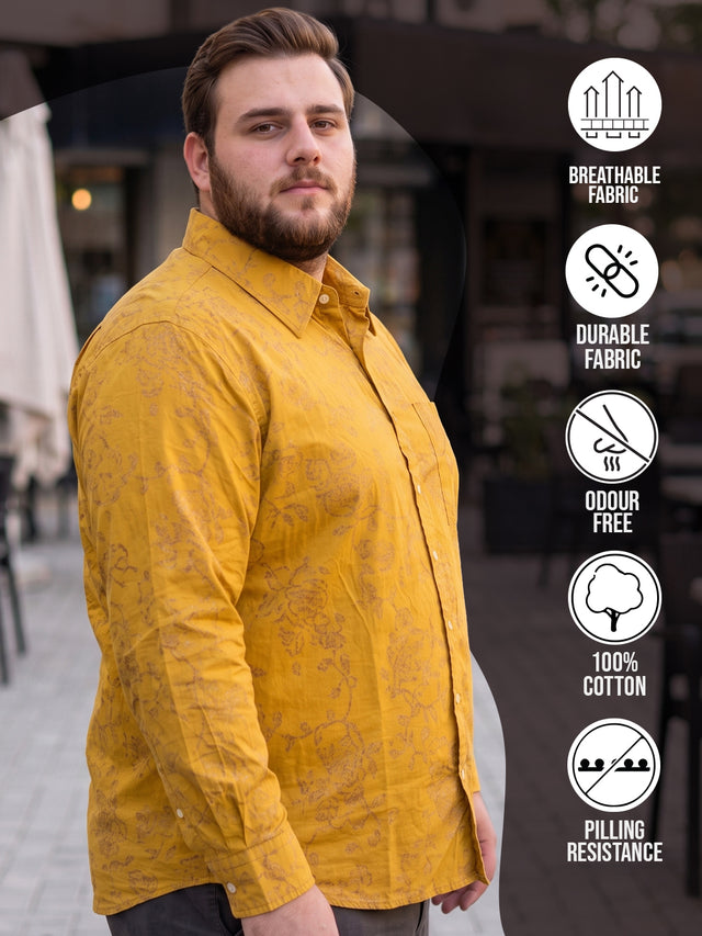 Men Plus Size Senan Mustard Printed Shirts