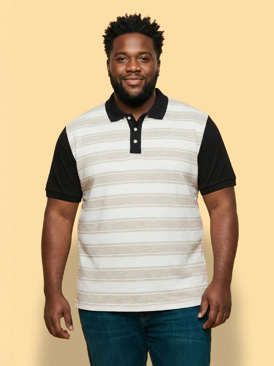 Men Plus Size Calico Multicolor Striped Polo Tshirt
