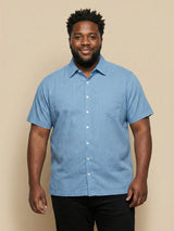 Men Plus Size Prussian Blue Self Design Casual Shirt