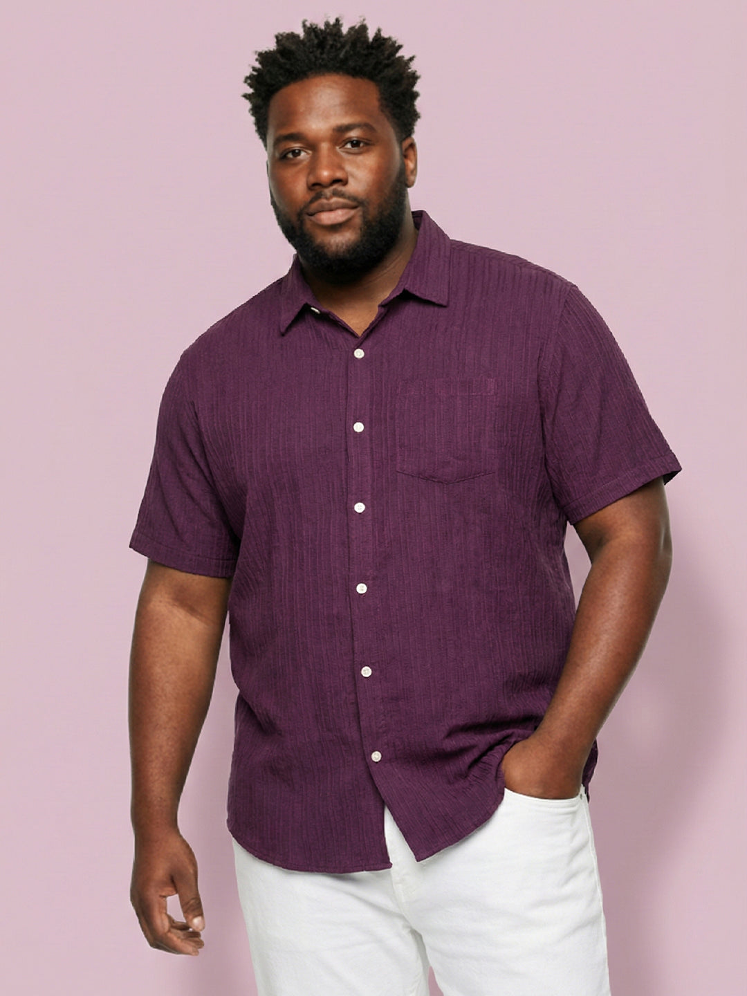 Men Plus Size Rougette Purple Self Design Casual Shirt