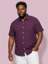 Men Plus Size Rougette Purple Self Design Casual Shirt